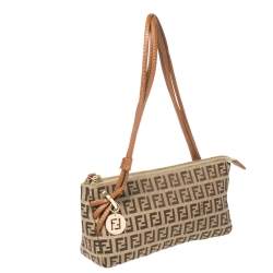 Pre Owned Fendi Beige/Brown Zucchino Canvas and Leather Baguette Bag