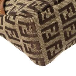 Pre Owned Fendi Beige/Brown Zucchino Canvas and Leather Baguette Bag