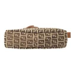 Pre Owned Fendi Beige/Brown Zucchino Canvas and Leather Baguette Bag