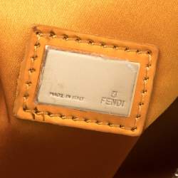 Pre Owned Fendi Beige/Metallic Orange Zucchino Canvas and Patent Leather Small Forever Bauletto Boston Bag