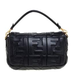 Pre Owned Fendi Black Zucca Embossed Leather Baguette Bag
