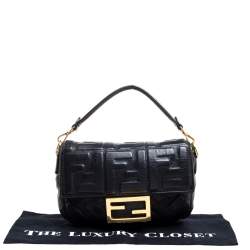 Pre Owned Fendi Black Zucca Embossed Leather Baguette Bag