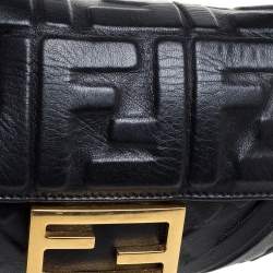 Pre Owned Fendi Black Zucca Embossed Leather Baguette Bag