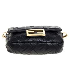 Pre Owned Fendi Black Zucca Embossed Leather Baguette Bag