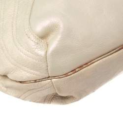 Pre Owned Fendi Light Beige Iridescent Textured Leather and Ostrich Spy Bag