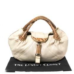 Pre Owned Fendi Light Beige Iridescent Textured Leather and Ostrich Spy Bag