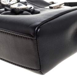 مملوكة مسبقًا Fendi Black Floral Embellished Leather Micro Peekaboo Top Handle Bag