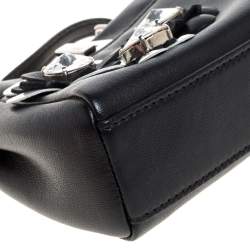 مملوكة مسبقًا Fendi Black Floral Embellished Leather Micro Peekaboo Top Handle Bag