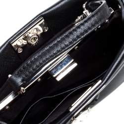 مملوكة مسبقًا Fendi Black Floral Embellished Leather Micro Peekaboo Top Handle Bag