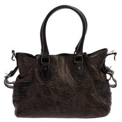 Fendi Dark Brown Shimmer Leather Small Studded Chef De Jour Bag