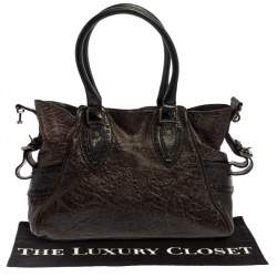 Fendi Dark Brown Shimmer Leather Small Studded Chef De Jour Bag