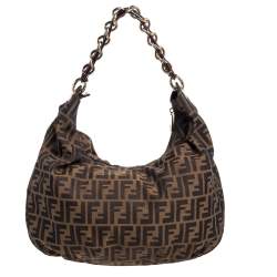 Pre Owned Fendi Tobacco  Zucca Canvas and Patent Leather Mia Hobo