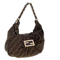 Pre Owned Fendi Tobacco  Zucca Canvas and Patent Leather Mia Hobo