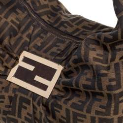 Pre Owned Fendi Tobacco  Zucca Canvas and Patent Leather Mia Hobo