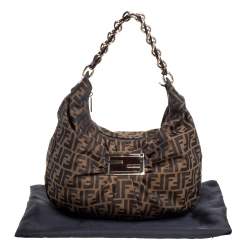 Pre Owned Fendi Tobacco  Zucca Canvas and Patent Leather Mia Hobo