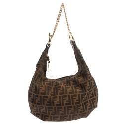 Pre Owned Fendi Tobacco Zucca Canvas and Leather Large Chef Chain Hobo