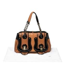 Pre Owned Fendi Black/Brown Patent and Leather B Shoulder Bag