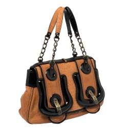 Pre Owned Fendi Black/Brown Patent and Leather B Shoulder Bag