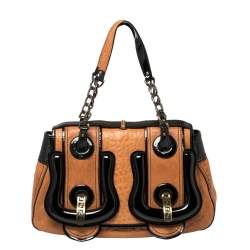 Pre Owned Fendi Black/Brown Patent and Leather B Shoulder Bag