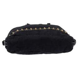 Pre Owned Fendi Black Canvas and Selleria Leather Studded Shoulder Bag
