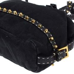 Pre Owned Fendi Black Canvas and Selleria Leather Studded Shoulder Bag