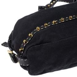 Pre Owned Fendi Black Canvas and Selleria Leather Studded Shoulder Bag
