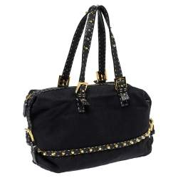 Pre Owned Fendi Black Canvas and Selleria Leather Studded Shoulder Bag