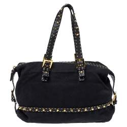 Pre Owned Fendi Black Canvas and Selleria Leather Studded Shoulder Bag