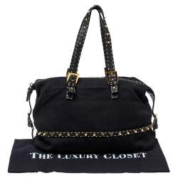 Pre Owned Fendi Black Canvas and Selleria Leather Studded Shoulder Bag