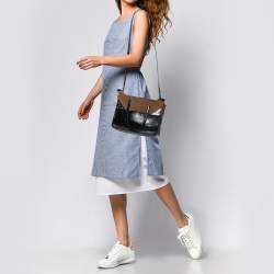 Pre Owned Fendi Black/Brown Leather and Suede Flip Tote