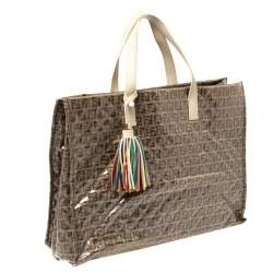 Pre Owned Fendi Beige Zucchino Quilted Canvas and PVC Tassel Tote