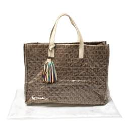Pre Owned Fendi Beige Zucchino Quilted Canvas and PVC Tassel Tote