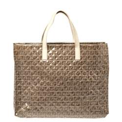 Pre Owned Fendi Beige Zucchino Quilted Canvas and PVC Tassel Tote