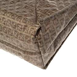 Pre Owned Fendi Beige Zucchino Quilted Canvas and PVC Tassel Tote