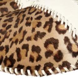 Pre Owned Fendi White/Brown Leopard Print Calfhair and Leather Whipstitch Hobo