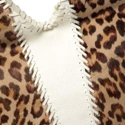 Pre Owned Fendi White/Brown Leopard Print Calfhair and Leather Whipstitch Hobo