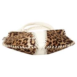 Pre Owned Fendi White/Brown Leopard Print Calfhair and Leather Whipstitch Hobo
