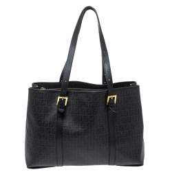 Pre Owned Fendi Black Zucchino Coated Canvas and Leather Spalmati Tote