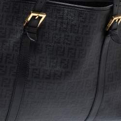 Pre Owned Fendi Black Zucchino Coated Canvas and Leather Spalmati Tote