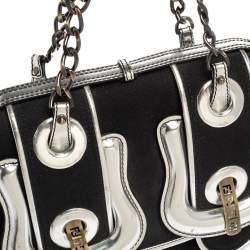 Pre Owned Fendi Black/Silver Canvas and Patent Leather B Shoulder Bag