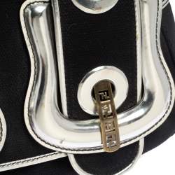 Pre Owned Fendi Black/Silver Canvas and Patent Leather B Shoulder Bag