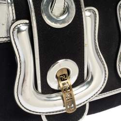 Pre Owned Fendi Black/Silver Canvas and Patent Leather B Shoulder Bag