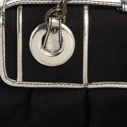 Pre Owned Fendi Black/Silver Canvas and Patent Leather B Shoulder Bag