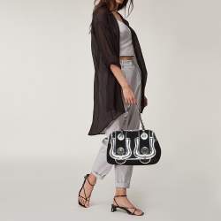 Pre Owned Fendi Black/Silver Canvas and Patent Leather B Shoulder Bag
