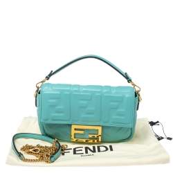 مملوكة مسبقًا Fendi Light Blue FF Logo Embossed Leather Mini Baguette Bag