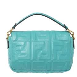 مملوكة مسبقًا Fendi Light Blue FF Logo Embossed Leather Mini Baguette Bag