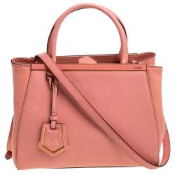 Pre Owned Fendi Peach Leather Small 2Jours Tote