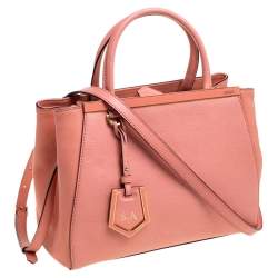 Pre Owned Fendi Peach Leather Small 2Jours Tote