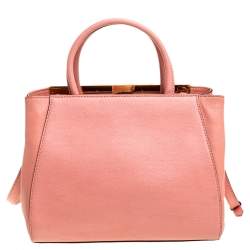 Pre Owned Fendi Peach Leather Small 2Jours Tote