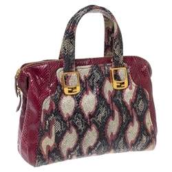 Pre Owned Fendi Multicolor Snakeskin Chameleon Satchel 